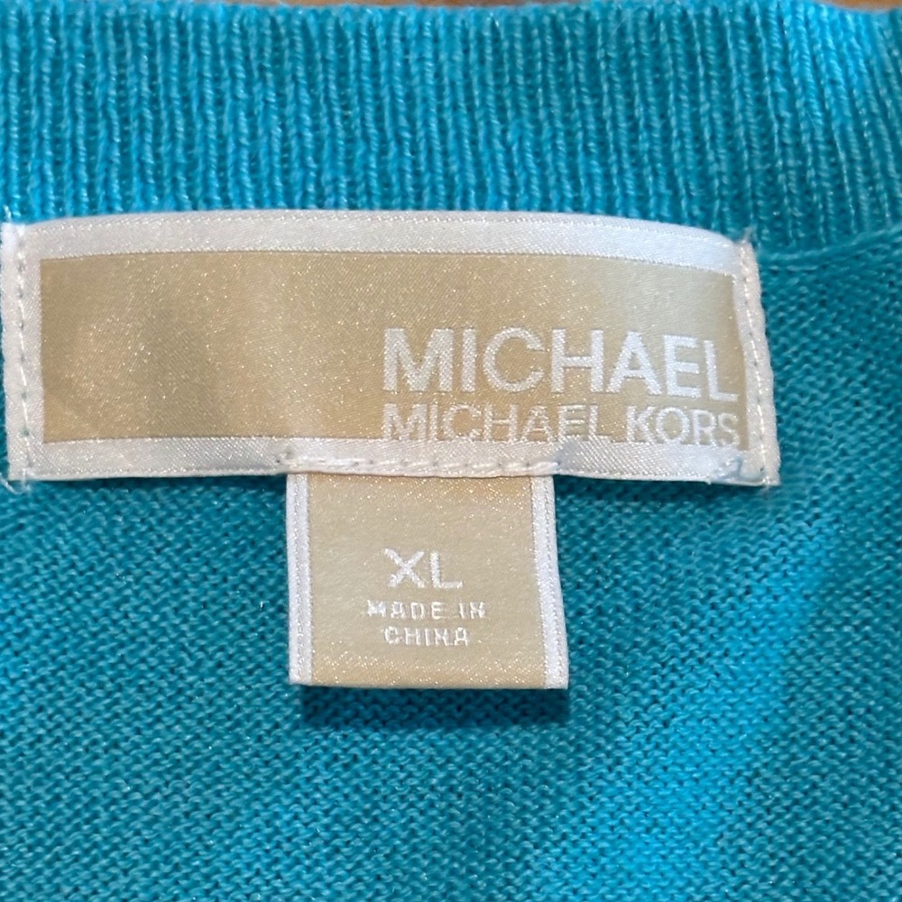 Michael Kors Womens XL Turquoise Blue Crewneck Long Sleeve Pullover Sweater Logo - Picture 4 of 6